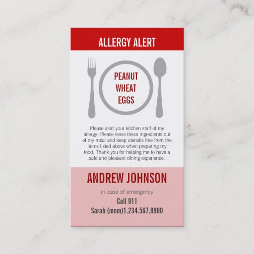 Customizable Allergy Alert Red Duotones Business Card Template