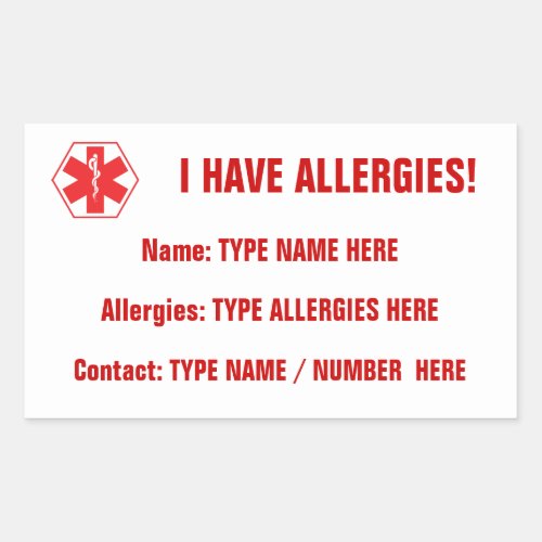Allergy Alert Red Sticker Label