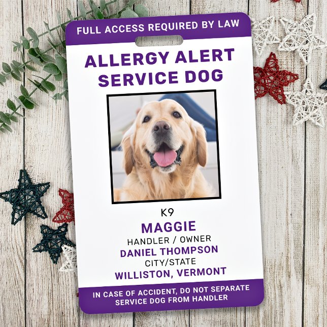 Allergy Alert Service Dog ID Personalized Photo Badge (Creator Uploaded)