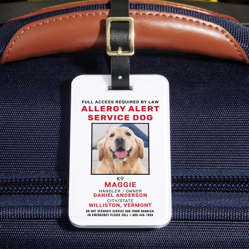 Allergy Alert Service Dog Photo ID Badge Luggage Tag