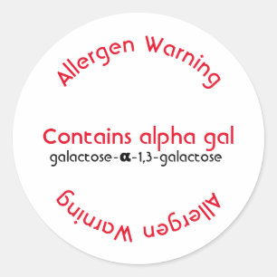 Allergy allergen labeling, alpha gal food allergy classic round sticker