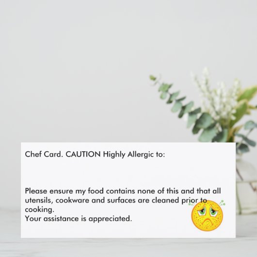 Allergy chef card (Standing Front)