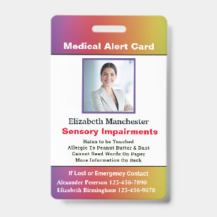 Allergy Disability Alert Contact ID Photo Custom  Badge