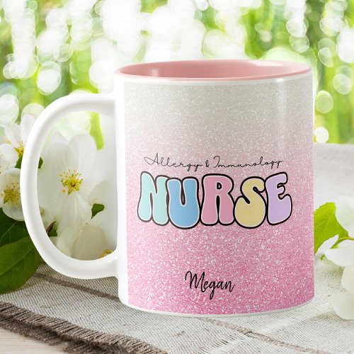 Allergy  Immunology RN Nurse Pink Glitter Two_Tone Coffee Mug