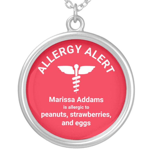 Allergy Medical Alert Silver Plated Necklace (Front)