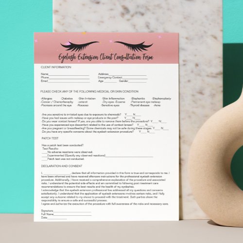 Allergy Patch Test Rose Gold Eyelash Consent Forms Letterhead