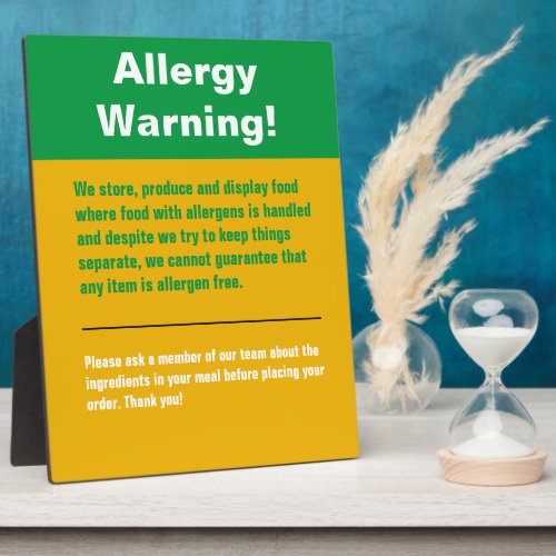 Allergy Warning Display Plaque