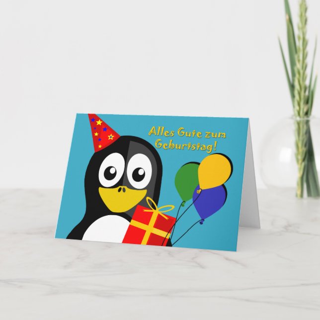 Alles Gute zum Geburtstag Birthday German Penguin  Card (Front)