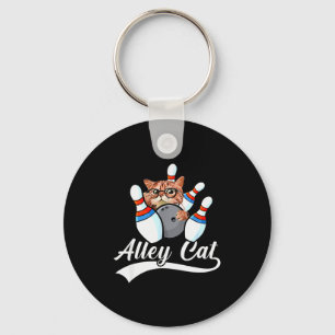 Alley Cat Bowler Funny Animal Bowling Quote Keychain