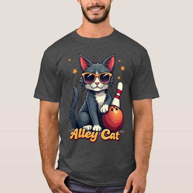 Alley Cat Bowling Funny Cat Bowler T-Shirt (Front)
