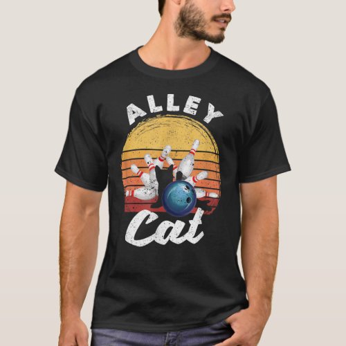 Alley Cat Bowling Team Humor Bowler Cats Vintage T_Shirt