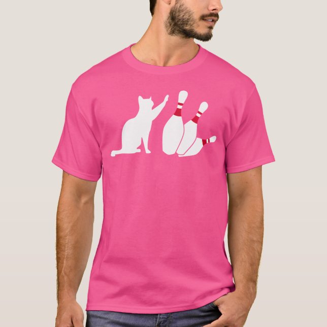 Alley Cat Tipping Pins Funny Bowling T-Shirt (Front)