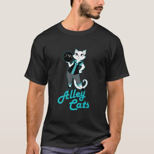 Alley Cats Bowling Team Ladies Backside Print  T_Shirt