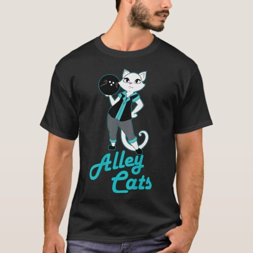 Alley Cats Bowling Team Ladies Backside Print T_Shirt