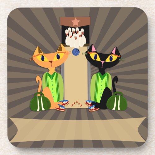 Alley Cats Fun Bowling Pets Design Retro Art Drink Coaster