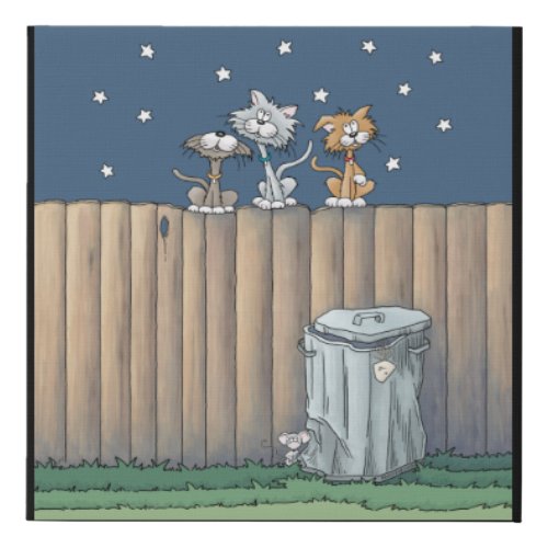 Alley Cats on a fence   Faux Canvas Print