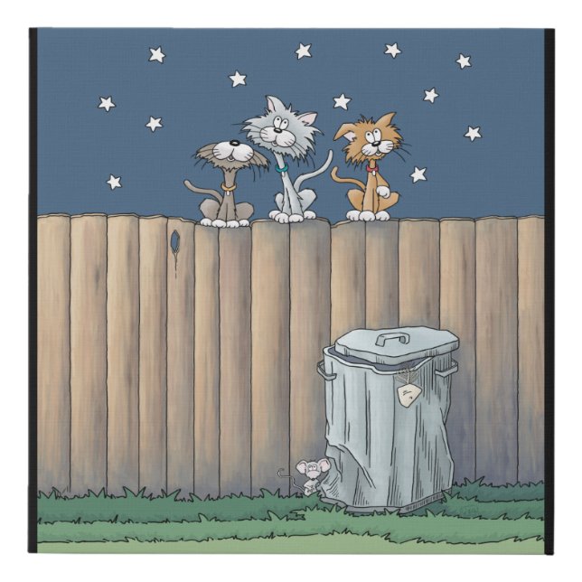 Alley Cats on a fence   Faux Canvas Print (Front)