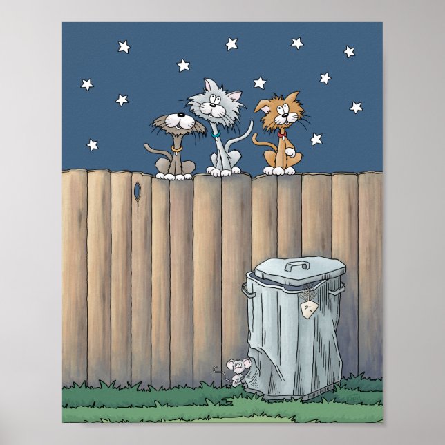 Alley Cats on a Fence Poster (Front)