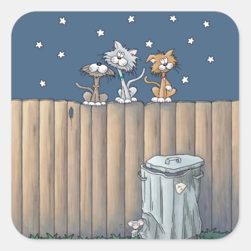 Alley Cats on a fence  Square Sticker