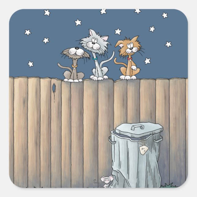 Alley Cats on a fence  Square Sticker (Front)