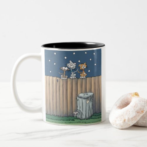 Alley Cats on a fence Two_Tone Coffee Mug