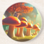 Alley of cute mushrooms colorful magical scenery coaster