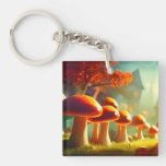 Alley of cute mushrooms colorful magical scenery keychain