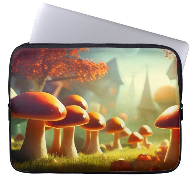 Alley of cute mushrooms colorful magical scenery laptop sleeve (Front)