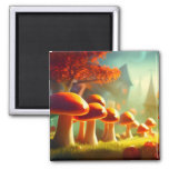 Alley of cute mushrooms colorful magical scenery magnet