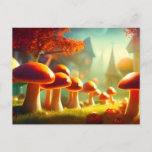 Alley of cute mushrooms colorful magical scenery postcard