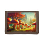 Alley of cute mushrooms colorful magical scenery trifold wallet
