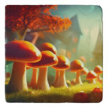 Alley of cute mushrooms colorful magical scenery trivet