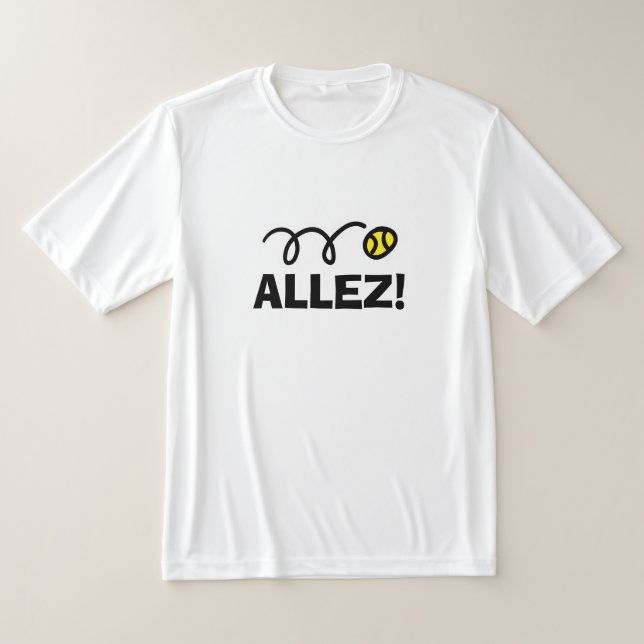 Allez! White moist wicking tennis t shirt (Laydown)