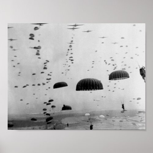 Allied Airborne Troops Parachuting _ WWII Poster