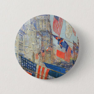 Allies Day, May 1917 by Childe Hassam, Vintage Art Pinback Button