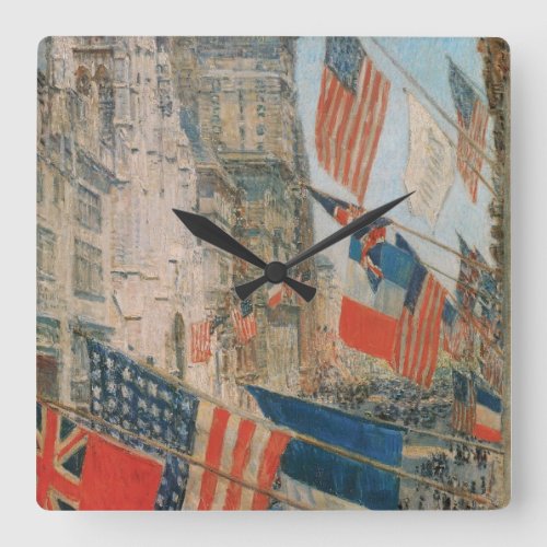 Allies Day May 1917 by Childe Hassam Vintage Art Square Wall Clock