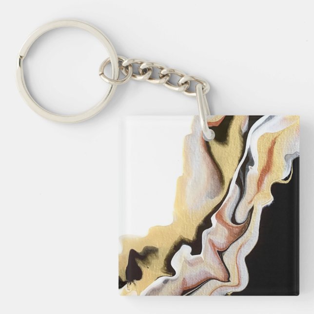 Alligare Abstract Gold Black White Fluid Art Keychain (Front)