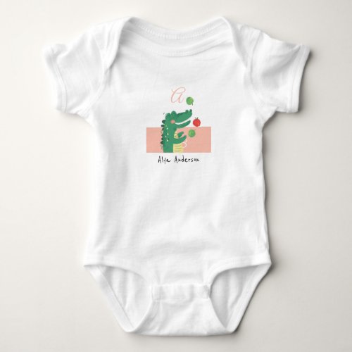 Alligator  Add Your Name Cute Alphabet Monogram Baby Bodysuit