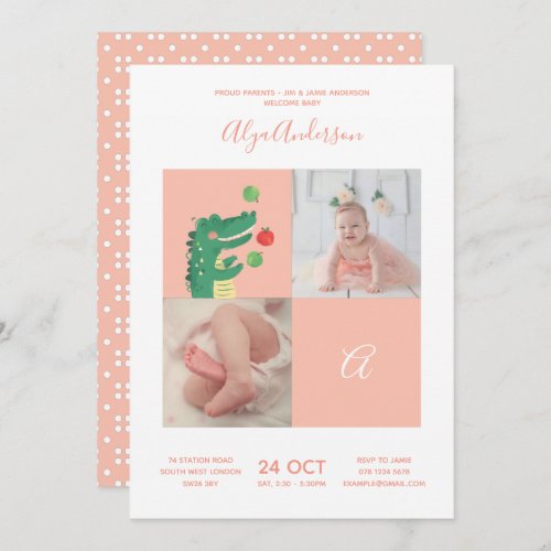 Alligator  Alphabet Monogram Cute Baby Shower Invitation