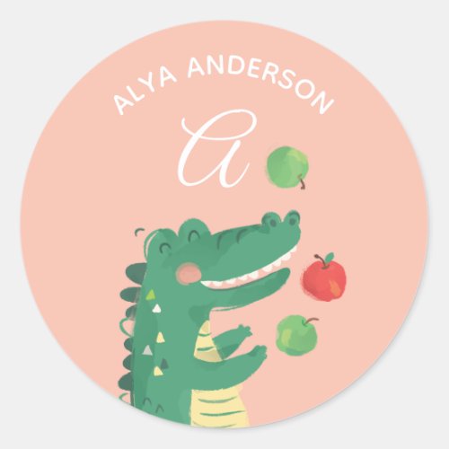 Alligator â Alphabet Monogram Cute School Daycare Classic Round Sticker