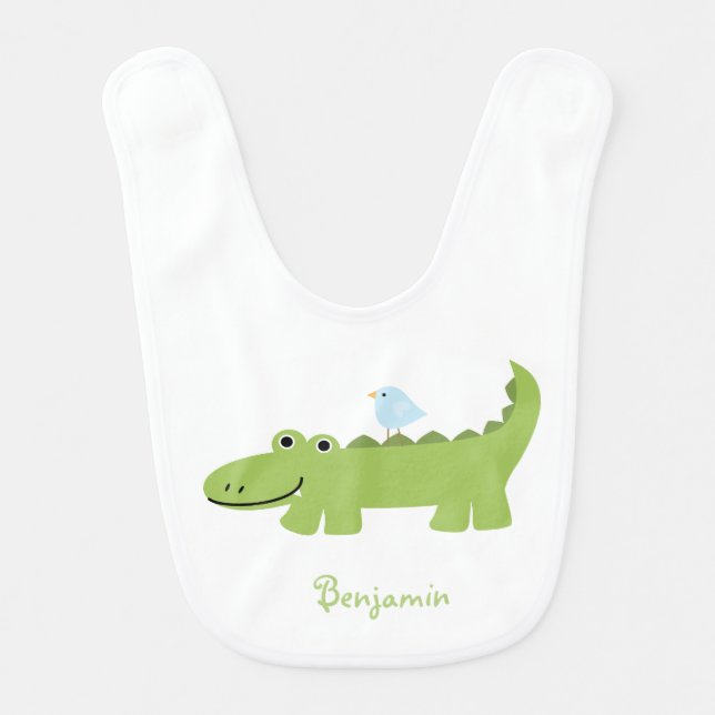 Alligator and Blue Bird Personalized Bib (Front)