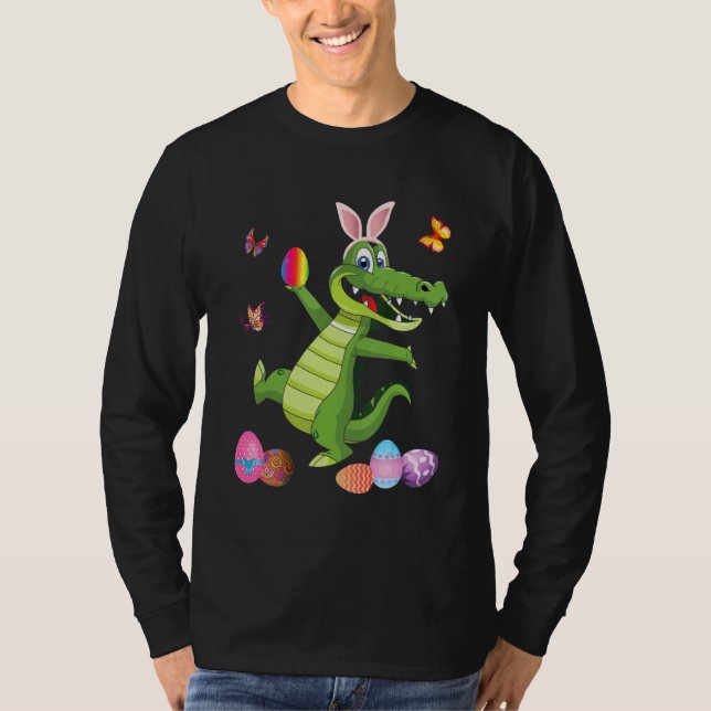 Alligator And Bunny Rabbit Hat Easter Eggs Happy D T-Shirt (Front)