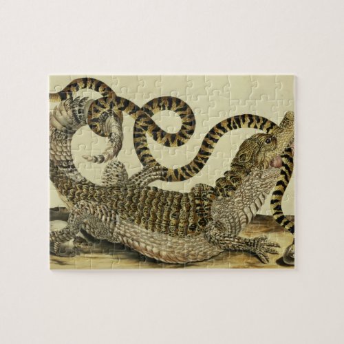 Alligator and Snake 1730 coloured engraving Jigsaw Puzzle