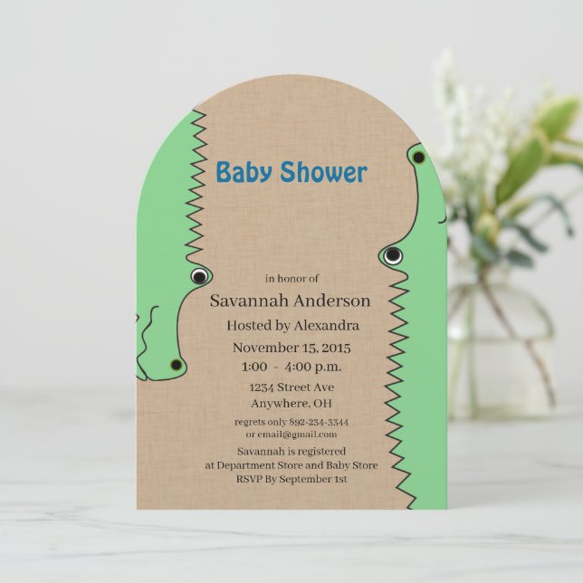 Alligator Baby Boy Shower Invitations (Standing Front)