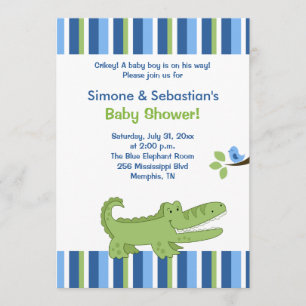 Alligator Baby Shower Invitation Blue/Green 5x7