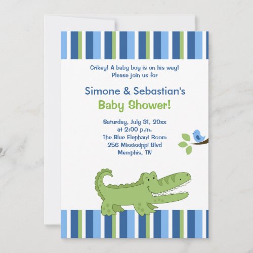 Alligator Baby Shower Invitation BlueGreen 5x7