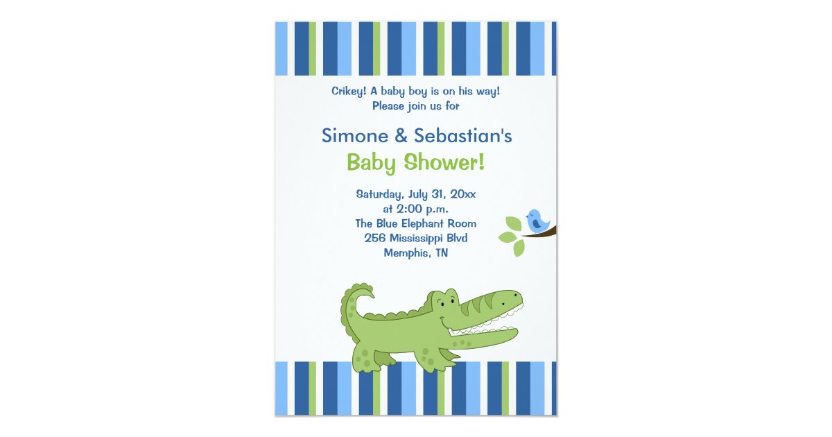 Alligator Baby Shower Invitation Blue Green 5x7 Zazzle Com