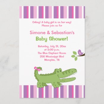 Alligator Baby Shower Invitation Pink/green 5x7 by allpetscherished at Zazzle