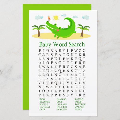 Alligator Baby Shower Word Search Game