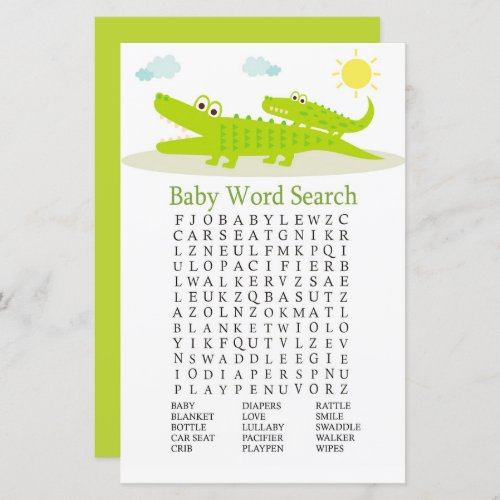 Alligator Baby Shower Word Search Game